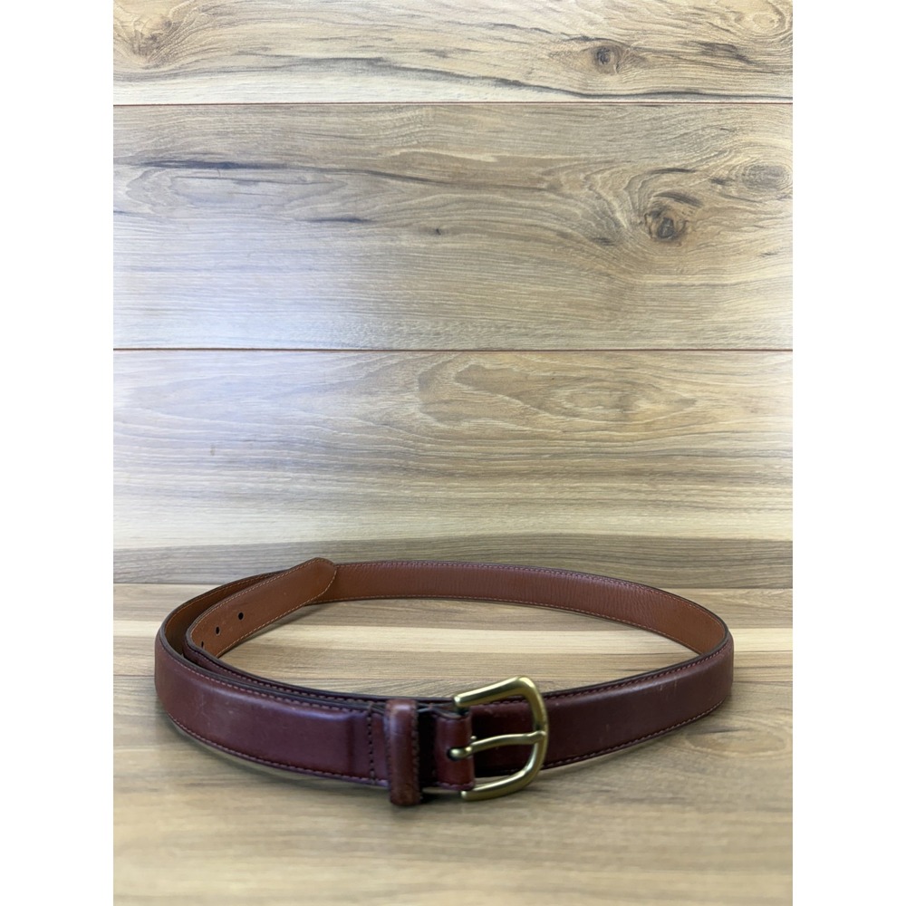 L.L.Bean Brown Leather Mens Belt 44 Business Casual Brass Buckle